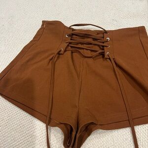 Brown Lace-Up Women Shorts